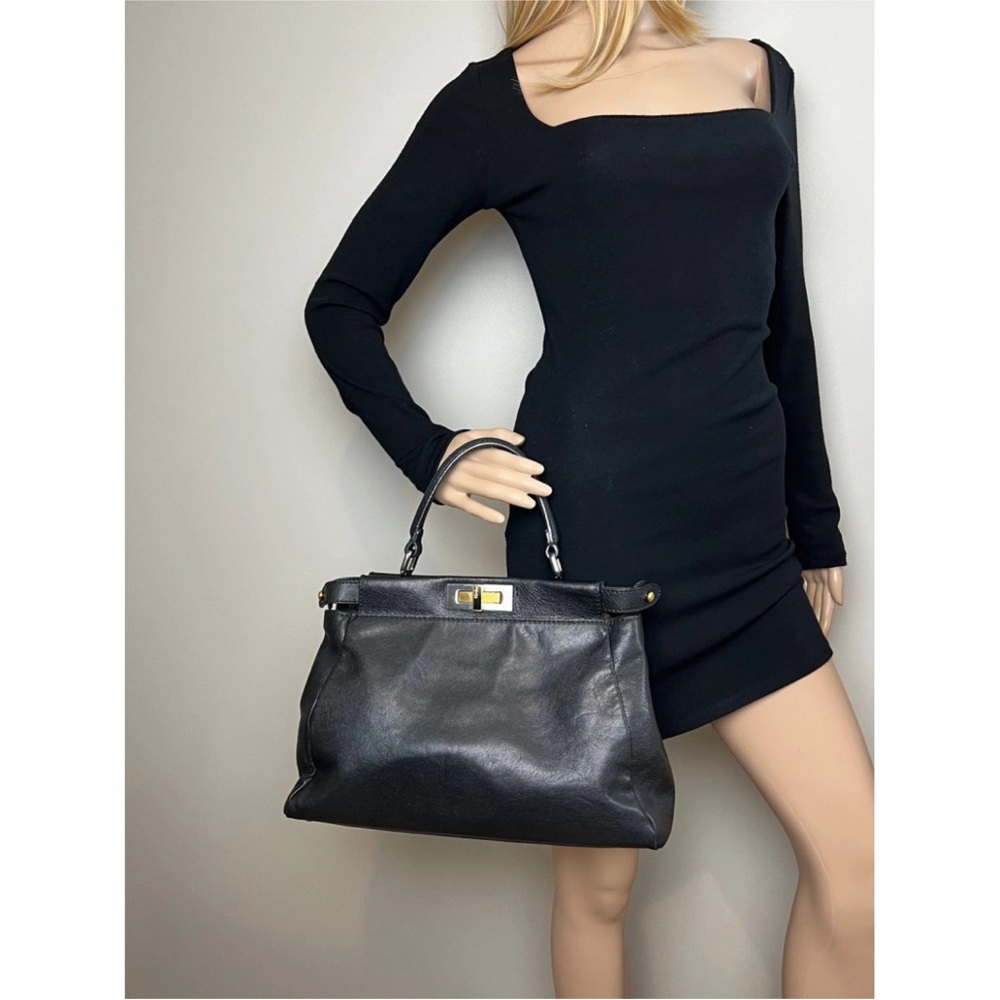 EUC Fendi Goatskin Zucca iconic Peekaboo Satchel - Black with two tone hardware - Picture 13 of 13